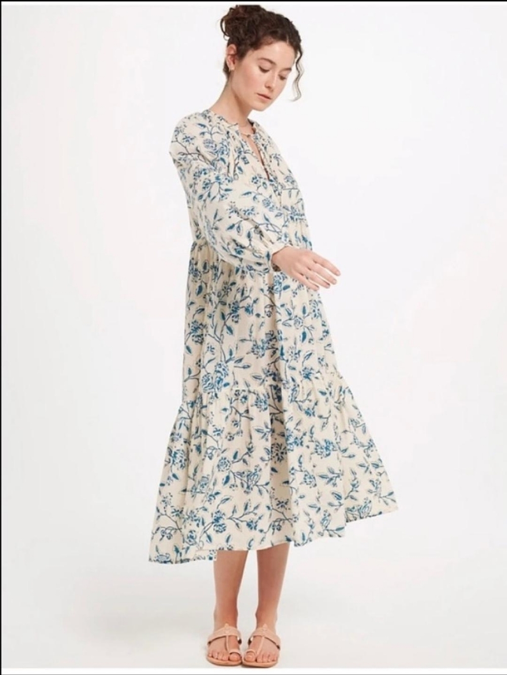 NWT Matta Cream Midi Dress with Blue Floral Print